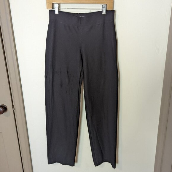 Eileen Fisher Pull On Crepe Black Stretch Pants Straight Relaxed Leg Preppy - Picture 3 of 7